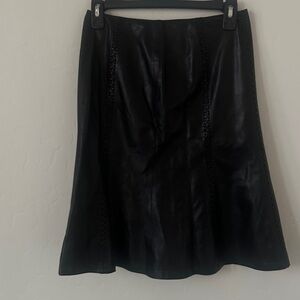 Lafayette 148 New York Black A-Line Leather Skirt
